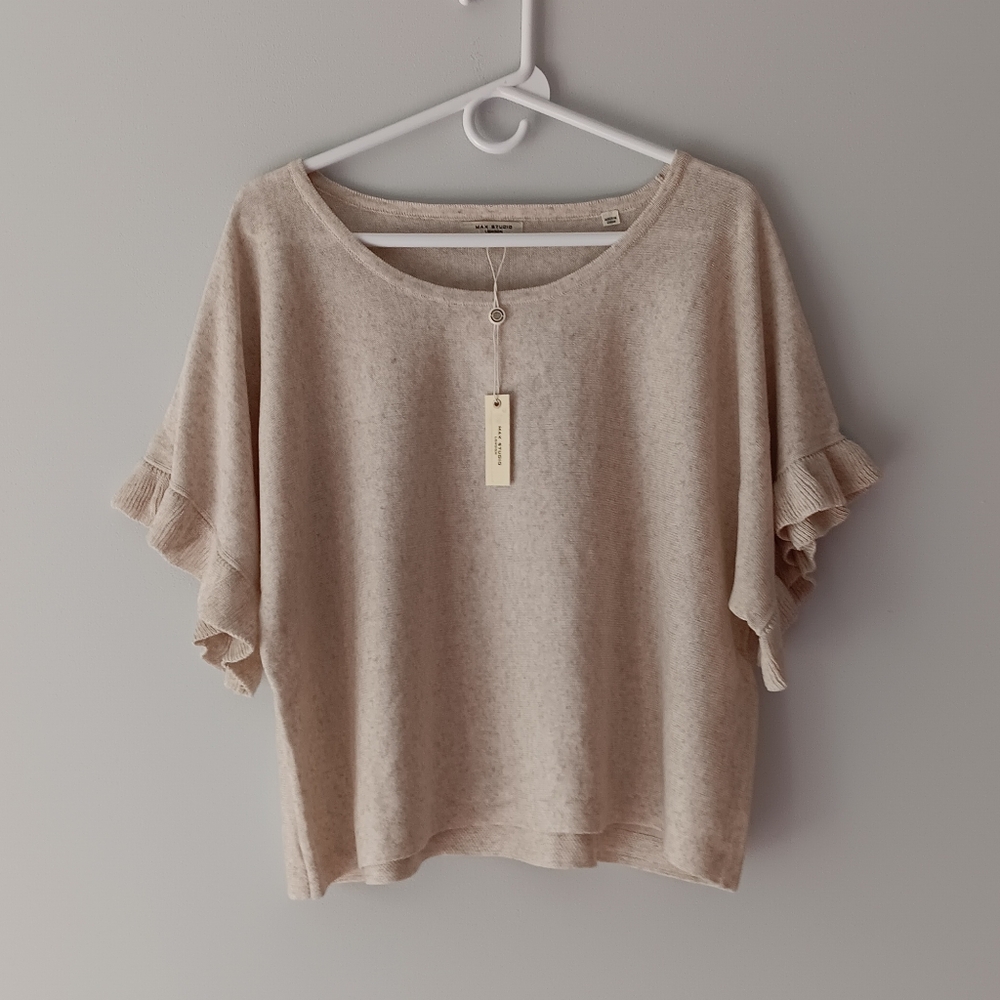 New Max Studio Linen Blend Short Dolman Sleeve Knit Top Oyster Beige Medium - Picture 9 of 9